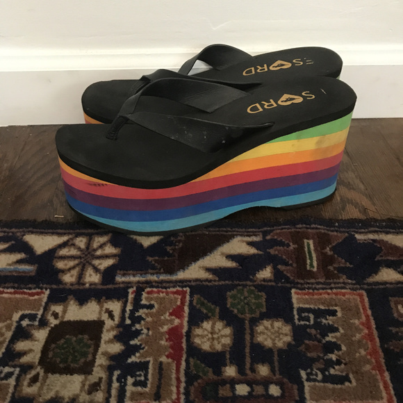 rocket dog rainbow platform sandals